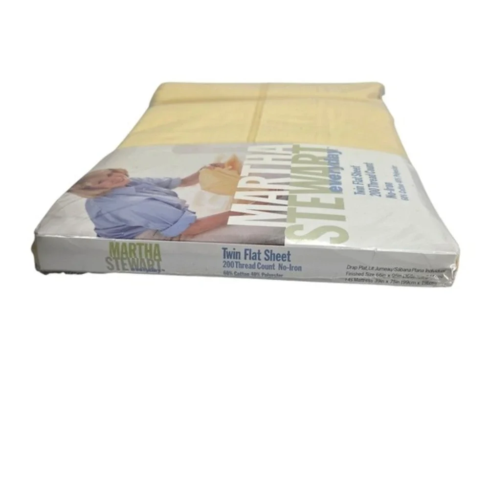 Martha Stewart Twin Flat Bed Sheet Yellow Cottagecore Cotton Blend Vtg New‎